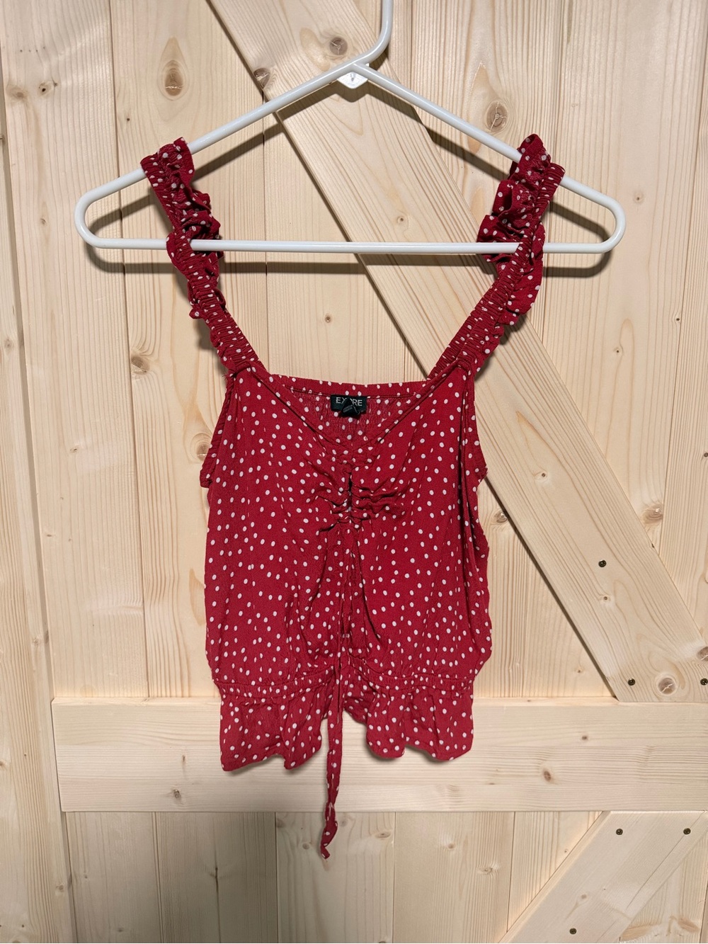 Express Red Polka Dot Ruffle-Strap Tank